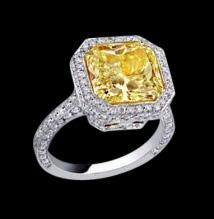 Fancy yellow radiant & white diamonds ring 3 carats new