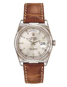 Rolex president watch white gold with leather band mint