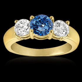 1.01 carat white blue diamonds 3-stone engagement ring