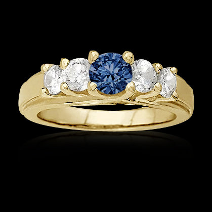 1.01 carat blue diamonds 5-stone anniversary ring new
