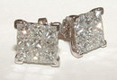 2 carats LARGE diamond studs PRINCESS CUT earrings