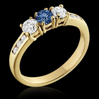 1.0 ct.white blue diamonds three stone ring 14K gold