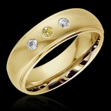0.60 cts. Yellow canary diamonds 3-stone BAND ring gold