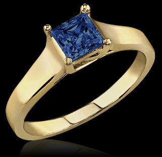 0.75 carat princess cut blue diamond engagement ring