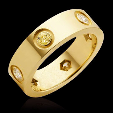 White & yellow canary diamonds 2 ct. wedding ring band
