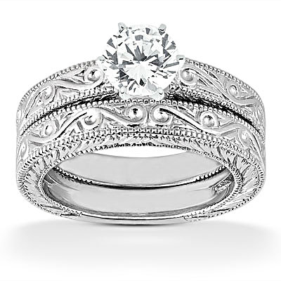 1.01 Ct. diamonds solitaire wedding ring band set F VS1