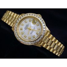 Rolex datejust gold lady watch diamond bezel date just