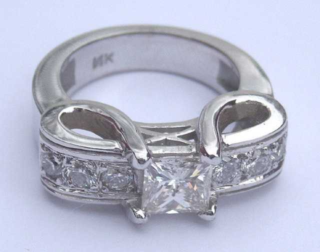 1.66 carats princess cut pave diamond engagement ring