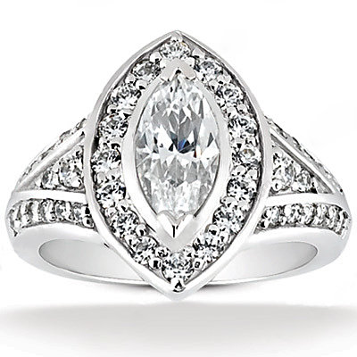 Diamond wedding ring maruquise cut diamonds 1.76 Ct.