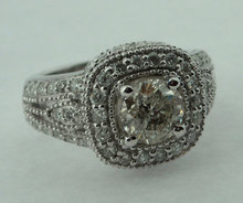 2.51 carats ROUND DIAMOND RING antique look gold pave