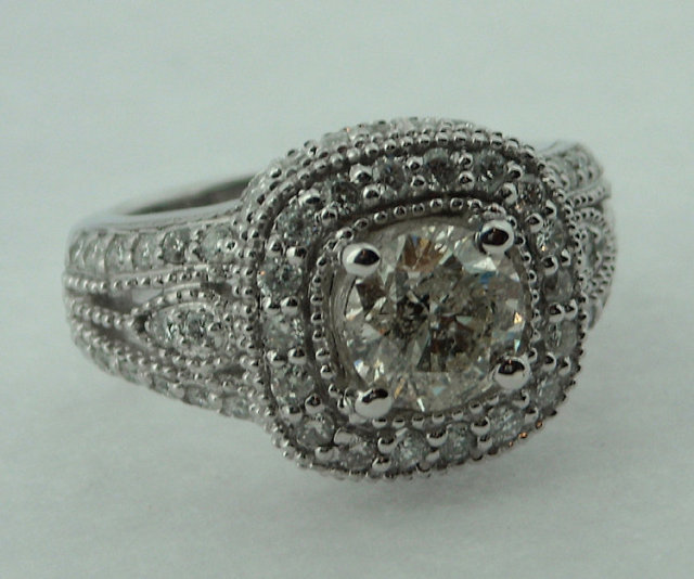 2.51 carats ROUND DIAMOND RING antique look gold pave