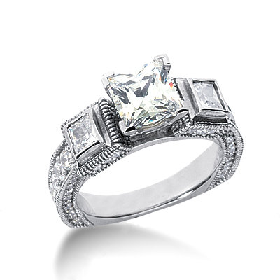 White gold & diamonds 2.51 ct. 3 stone engagement ring