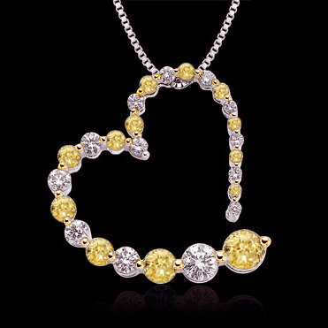 Certified yellow diamonds 3 ct. journey pendant heart