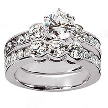 2 Ct. diamond three stone ring wedding band gold white