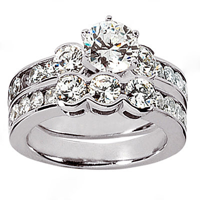 2 Ct. diamond three stone ring wedding band gold white