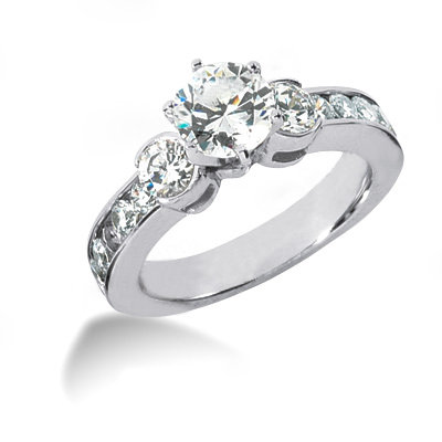 2 Ct. diamond three stone ring wedding band gold white