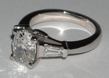 2.01 carats oval diamond three 3 stone ring PLATINUM