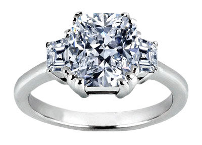 1.91 carat cushion diamond three 3 stone ring PLATINUM