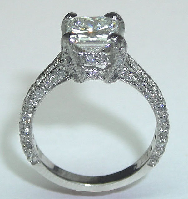 3.01 carats princess cut pave diamond ring PLATINUM new