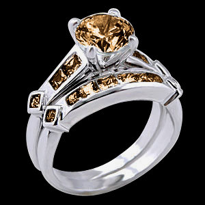 2.75 carat champagne diamonds engagement ring band set