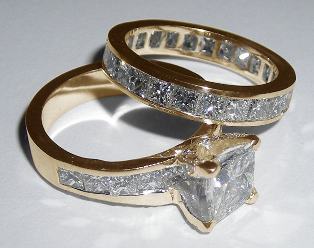 CUSTOMIZED princess cut pave diamond engagement set