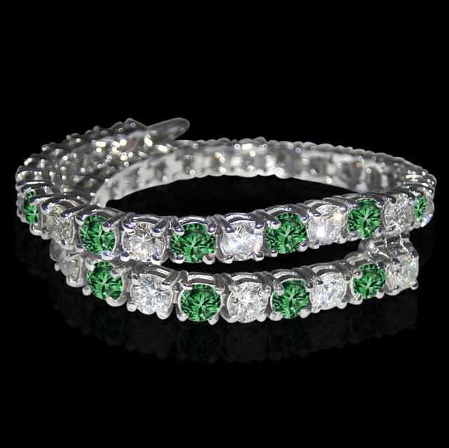 14 ct. white green diamonds tennis bracelet white gold