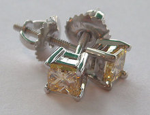 2 Cts. YELLOW CANARY princess cut DIAMOND stud earrings