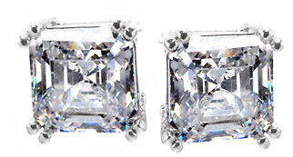 ASSCHER CUT diamond stud earrings G VS1 Platinum NEW