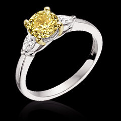 2.51 ct. yellow canary pear cut diamonds 3-stone ring