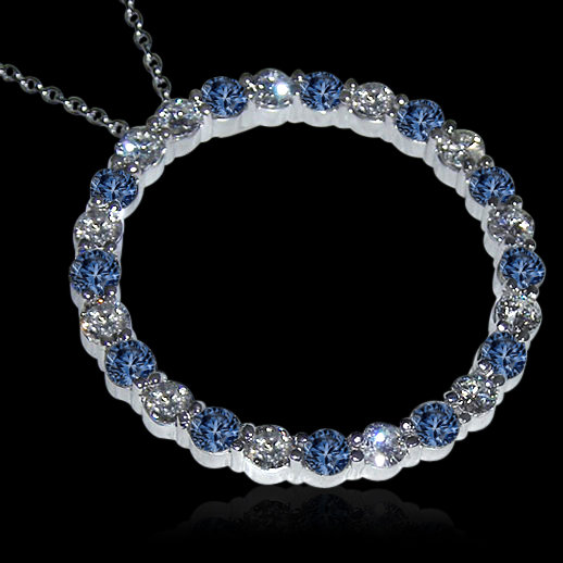 8.75 carat White blue diamonds circle pendant necklace