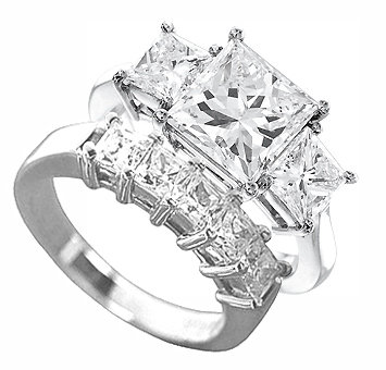 4.75 carats princess cut real DIAMOND engagement set