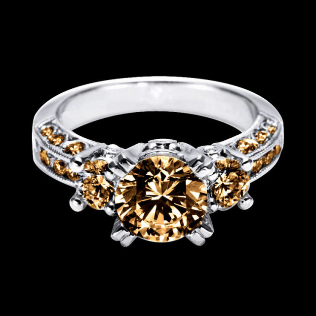 3.50 carat champagne brown diamonds ring gold white