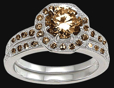 Champagne diamonds engagement ring & band set 4.25