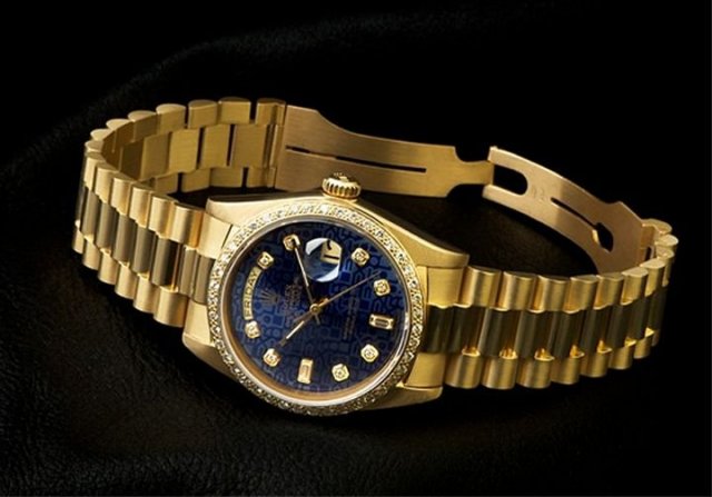 Rolex President 18K solid gold mens watch blue dial