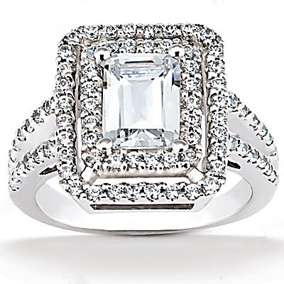 Big diamond ring emerald cut 2.79 ct. wedding ring gold