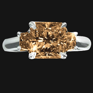 Champagne diamonds 3 carat 3 stone ring white gold new