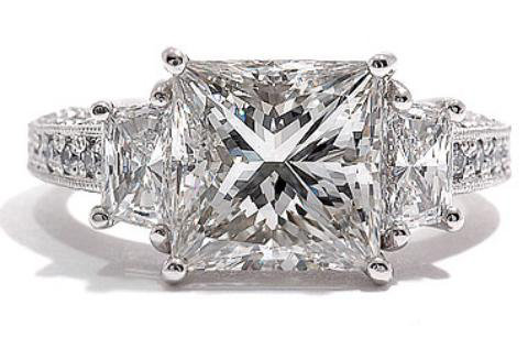 4.30 carat princess diamonds engagement ring 3 stone