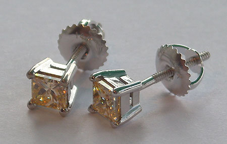 1.01 carat YELLOW CANARY DIAMOND stud earrings princess