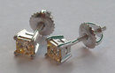 1.01 carat YELLOW CANARY DIAMOND stud earrings princess