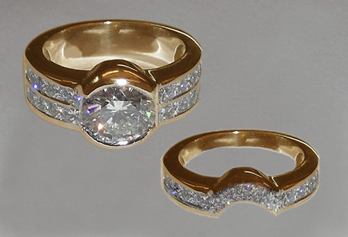 6.5 ct. diamonds engagement ring & band set yellow gold