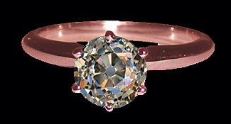 Old mine cut diamond solitaire ring pink gold 2.51 cts.