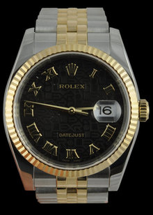 Rolex two tone datejust mens watch black roman dial man