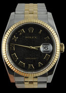 Rolex two tone datejust mens watch black roman dial man