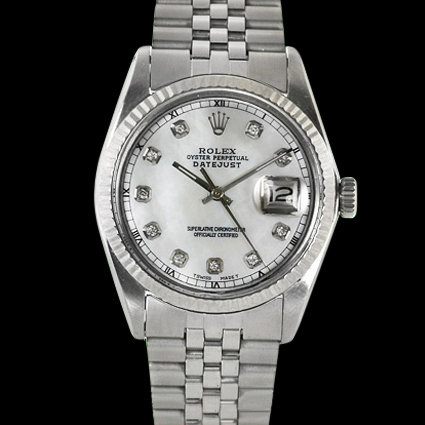 Rolex date just mens watch with diamond hour markers