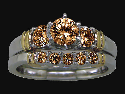 Champagne diamonds 3.25 carat engagement ring band set