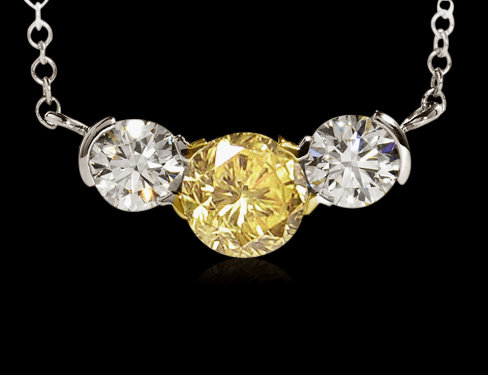 2 ct. certified yellow canary diamonds 3-stone pendant