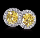 2 cts. Yellow canary diamonds stud post earrings gold