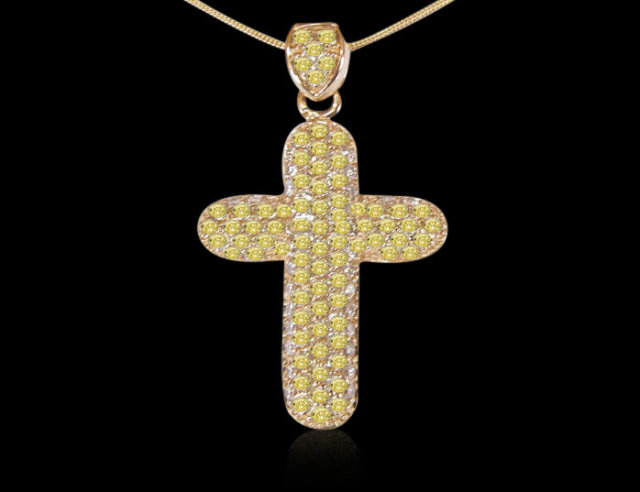 4 ct. certified yellow canary diamonds cross pendant