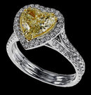 Heart canary & white diamonds ring 3.51 carat two tone