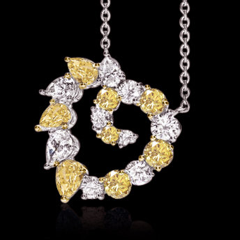 Yellow canary white diamonds 6 ct. heart pendant chain